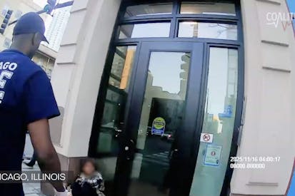 Screenshot: Coalition Life (YouTube) paramedic approaches woman left outside Chicago Planned Parenthood