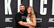 PHILADELPHIA, PENNSYLVANIA - SEPTEMBER 08: (L-R) Jason Kelce and Kylie Kelce attend Thursday Night Football Presents The World Premiere of "Kelce" on September 08, 2023 in Philadelphia, Pennsylvania. (Photo by Lisa Lake/Getty Images for Prime Video)