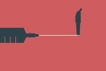 Photo: Boris Zhitkov/Getty Images Man standing on the edge of syringe needle and looking down. Drug addiction, suicide or euthanasia concept illustration.