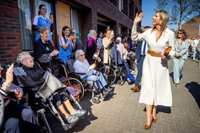 HEERLEN, NETHERLANDS - APRIL 9: Queen Maxima of The Netherland visits the district Heerlebaan where the queen is shown how Heerlerbaan as a community deals with challenges such as increasing aging and creating opportunities for young people, and how residents work together to create a liveable and safe neighborhood, on April 9, 2025 in Heerlen, Netherlands.