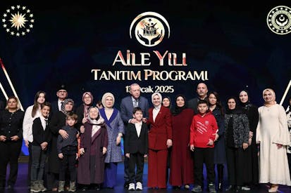Turkish President Recep Tayyip Erdogan poses for a picture as he attends Debut of "Year of the Family" event at Bestepe Nation's Convention and Culture Center in Ankara, Turkiye on January 13, 2025.