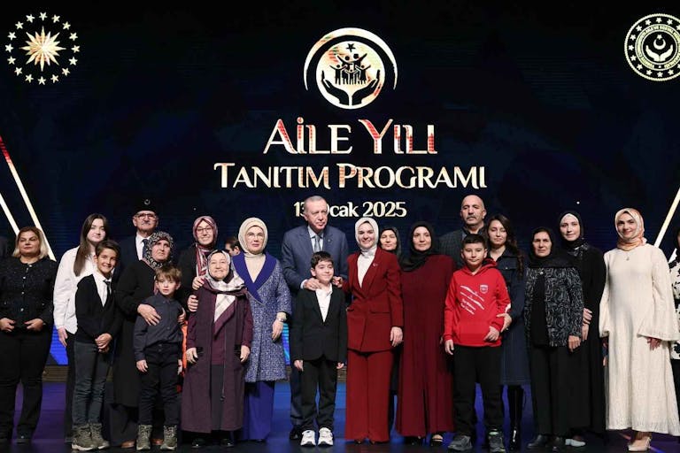 Turkish President Recep Tayyip Erdogan poses for a picture as he attends Debut of "Year of the Family" event at Bestepe Nation's Convention and Culture Center in Ankara, Turkiye on January 13, 2025.