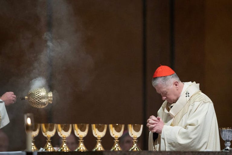 CHICAGO, ILLINOIS - APRIL 23: Cardinal Blase Cupich, the Archbishop of Chicago, presides over a mass at Holy Name Cathedral honoring the late Pope Francis on April 23, 2025 in Chicago, Illinois. Pope Francis, 88, died on Monday morning after he appeared in St Peter's Square on Easter Sunday, greeting thousands of worshippers. Cupich will head to the Vatican this week to participate in the selection of the next pope.