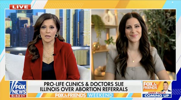 Lila Rose on Fox & Friends, caption: Pro-life clinics and doctors sue Illinois over abortion referrals