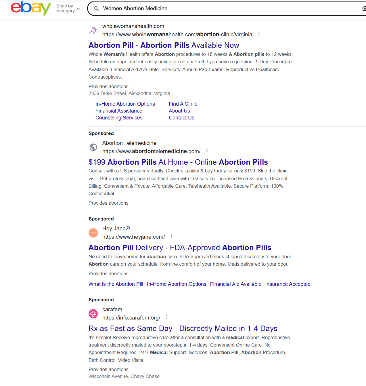 EBAY advertises for abortion pills