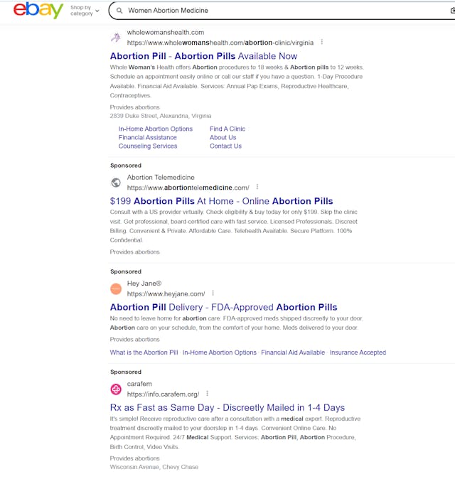 EBAY advertises for abortion pills