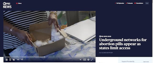 PBS Newshour covers illegal undercover abortion pill networks
