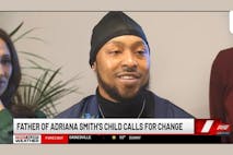 Photo: Atlanta News First Image shows Adrian Harden smiling as he speaks to the press about his son, Chance.