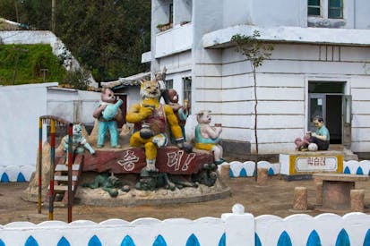HAMHUNG, NORTH KOREA - SEPTEMBER 11: Animal statues in a children playground in a school, South Hamgyong Province, Hamhung, North Korea on September 11, 2012 in Hamhung, North Korea.