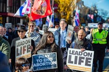 Pro-life demonstrators attend the National Men's March to Abolish Abortion and Rally for Personhood in Boston, Massachusetts on November 1, 2025.