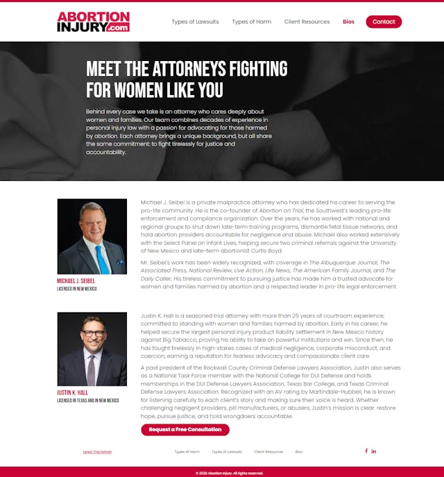 AbortionInjury.com website attorneys Michael J Seibel and Justin K Hall