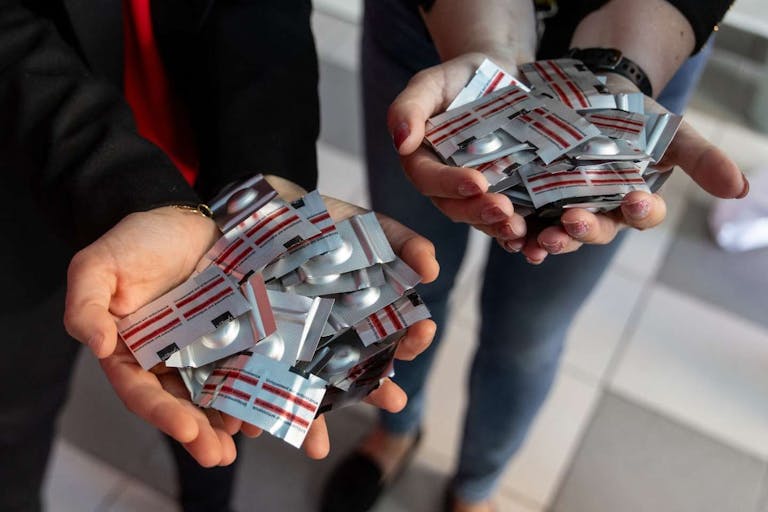 Photo: WOJTEK RADWANSKI/AFP via Getty Images Polish ro-choice activists Justyna Wydrzynska of the "Abortion Dream Team" women's rights group and Manon Aubry from La France Insoumise (LFI) party present abortion pills donated by representatives of LFI for Poland's first activist-run abortion consultation point in Warsaw, Poland, on April 29, 2025. French hard-left politicians visited Poland on Tuesday to bring abortion and morning-after pills and show support to activists in the Catholic country whose termination laws are some of Europe's most stringent. (Photo by Wojtek RADWANSKI / AFP) (Photo by WOJTEK RADWANSKI/AFP via Getty Images)