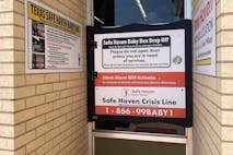 Image shows a Safe Haven Baby Box at a Lubbock, Texas fire station.