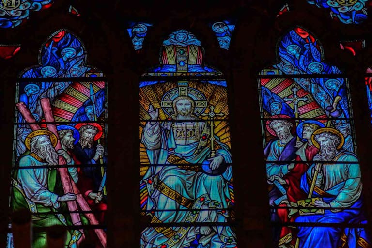 Photo: Howard Pugh (Marais)/Getty Images January 09, 2023. Interior of Inverness Cathedral. Arched ceilings. Stained glass windows - religious depictions. Alter. pews. red seats. Place of prayer. Historical building. The foundation stone was laid by the Archbishop of Canterbury on 1866, and the Cathedral was opened for services in 1869. Inverness, Scottish Highlands, Scotland, United Kingdom