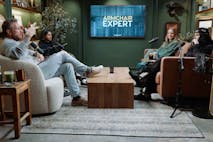 Dax Shepard, Monica Padman, Kristen Bell, and Cher in an appearance on the "Armchair Expert" podcast.