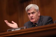Photo: Kevin Dietsch/Getty Images WASHINGTON, DC - FEBRUARY 08: U.S. Sen. Bill Cassidy (R-LA), ranking Member on the Senate Health, Education, Labor, and Pensions Committee, participates in a hearing on prescription drugs costs at the Dirksen Senate Office Building on February 08, 2024 in Washington, DC. The Committee heard testimony on drug pricing from the heads of several drug manufactures including Joaquin Duato, CEO of Johnson & Johnson, Robert Davis, CEO of Merck, and Chris Boerner, CEO of Bristol Myers Squibb.