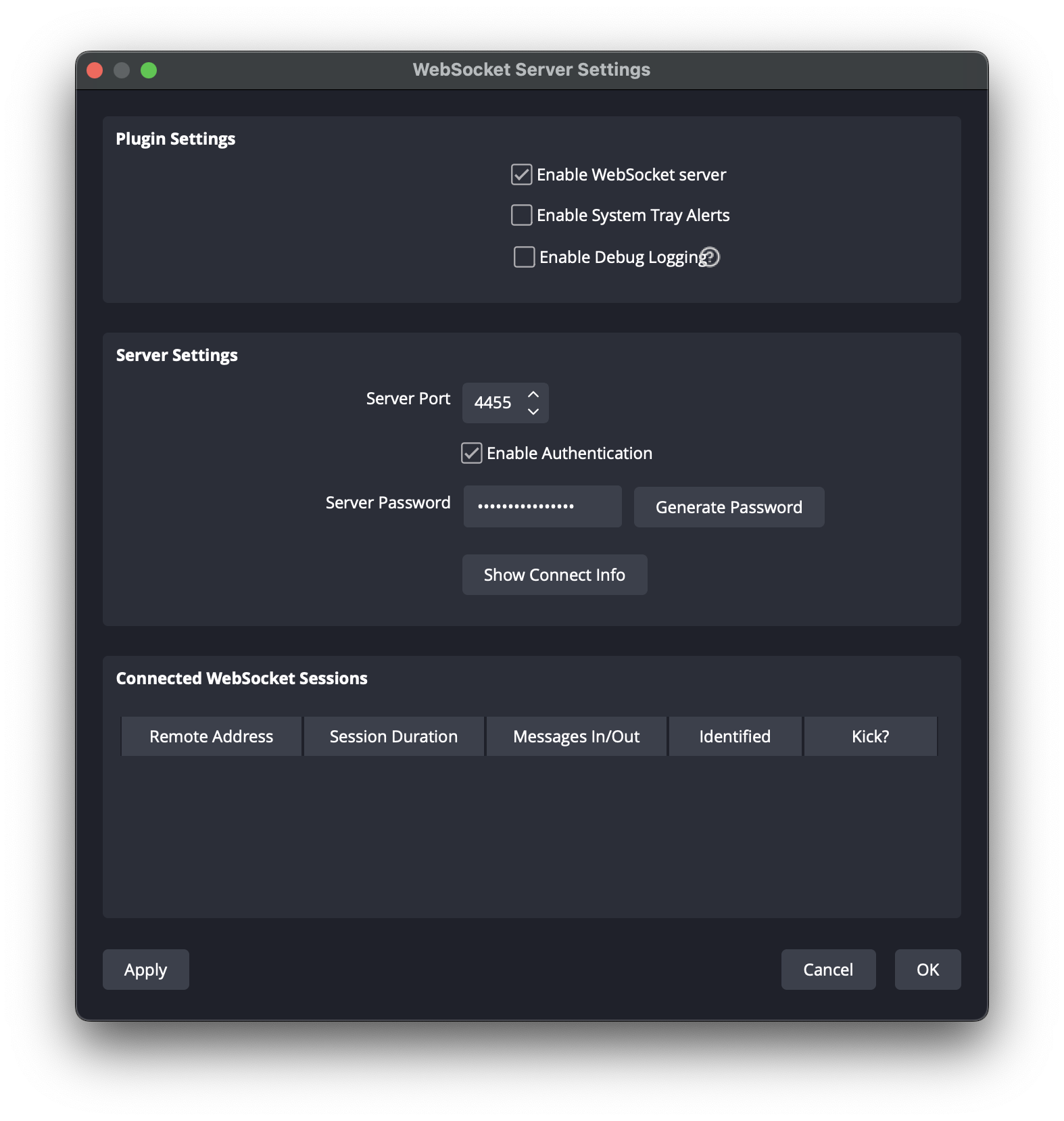 OBS WebSocket Settings