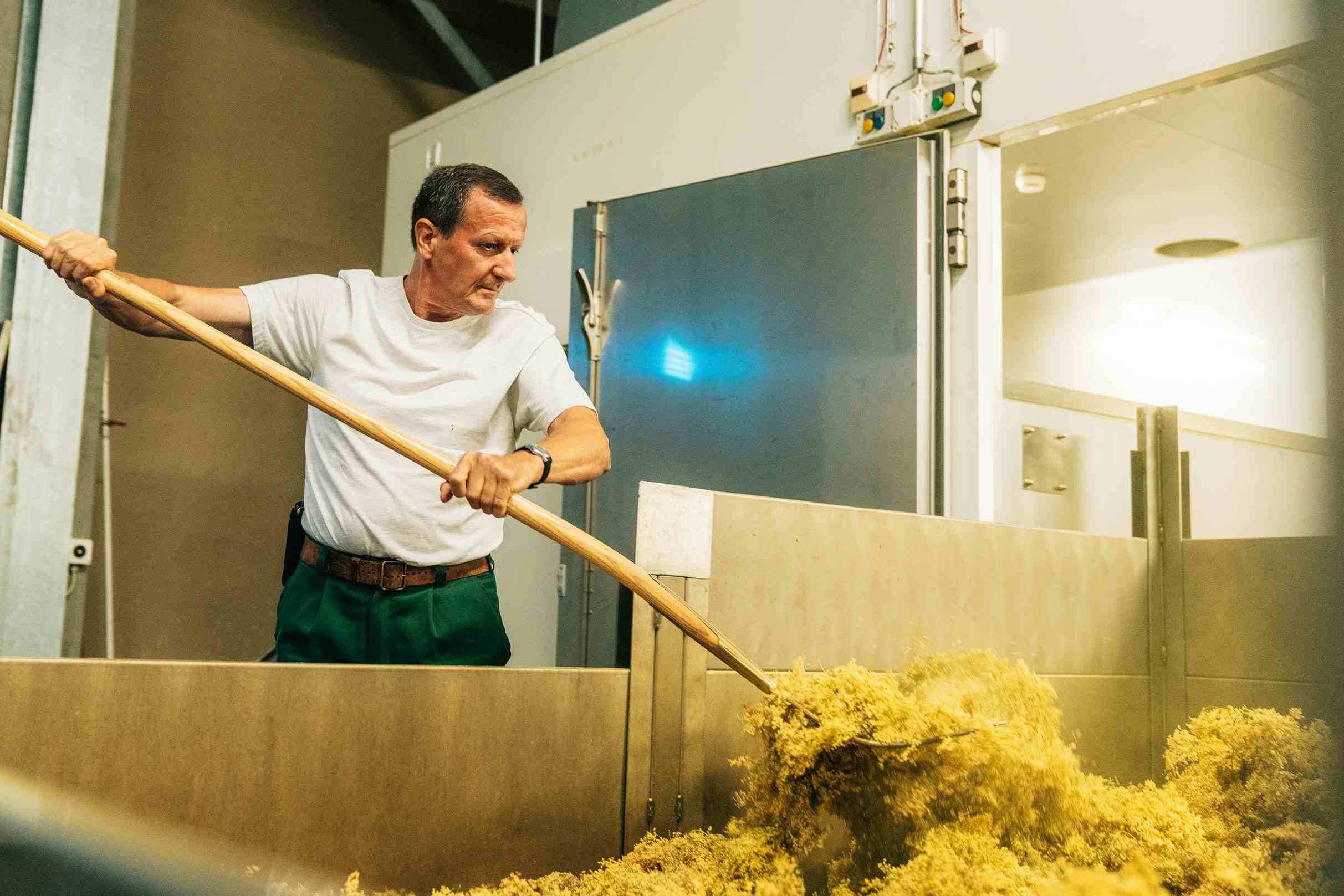 Mann rührt Kräuter um