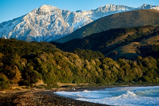Looking at the alps from the beach