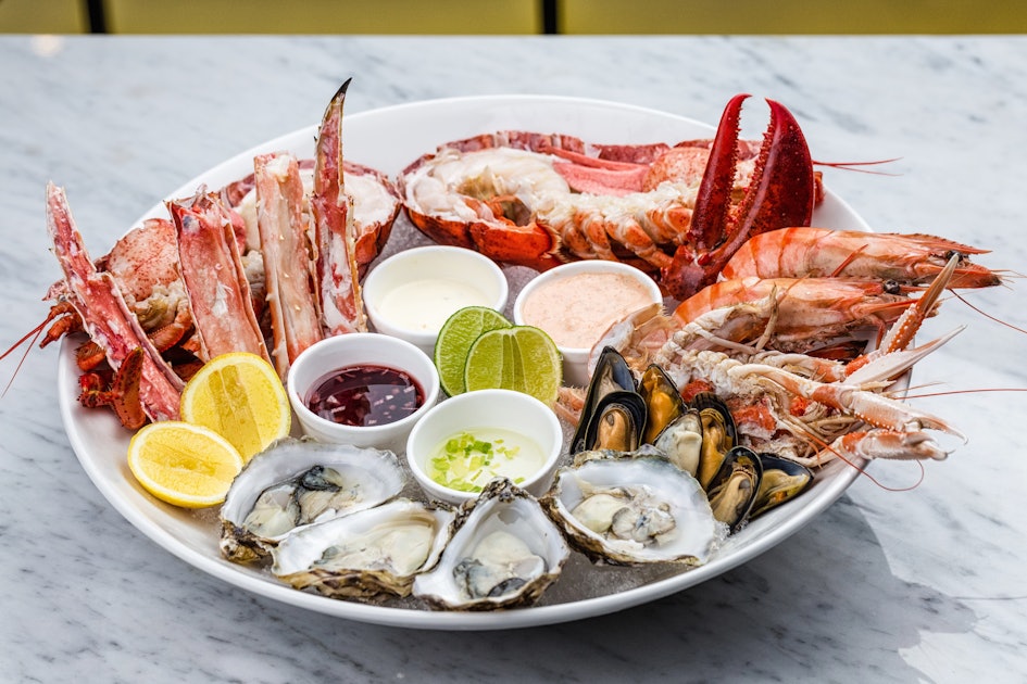 Plate of local seafood with Crayfish and mussels