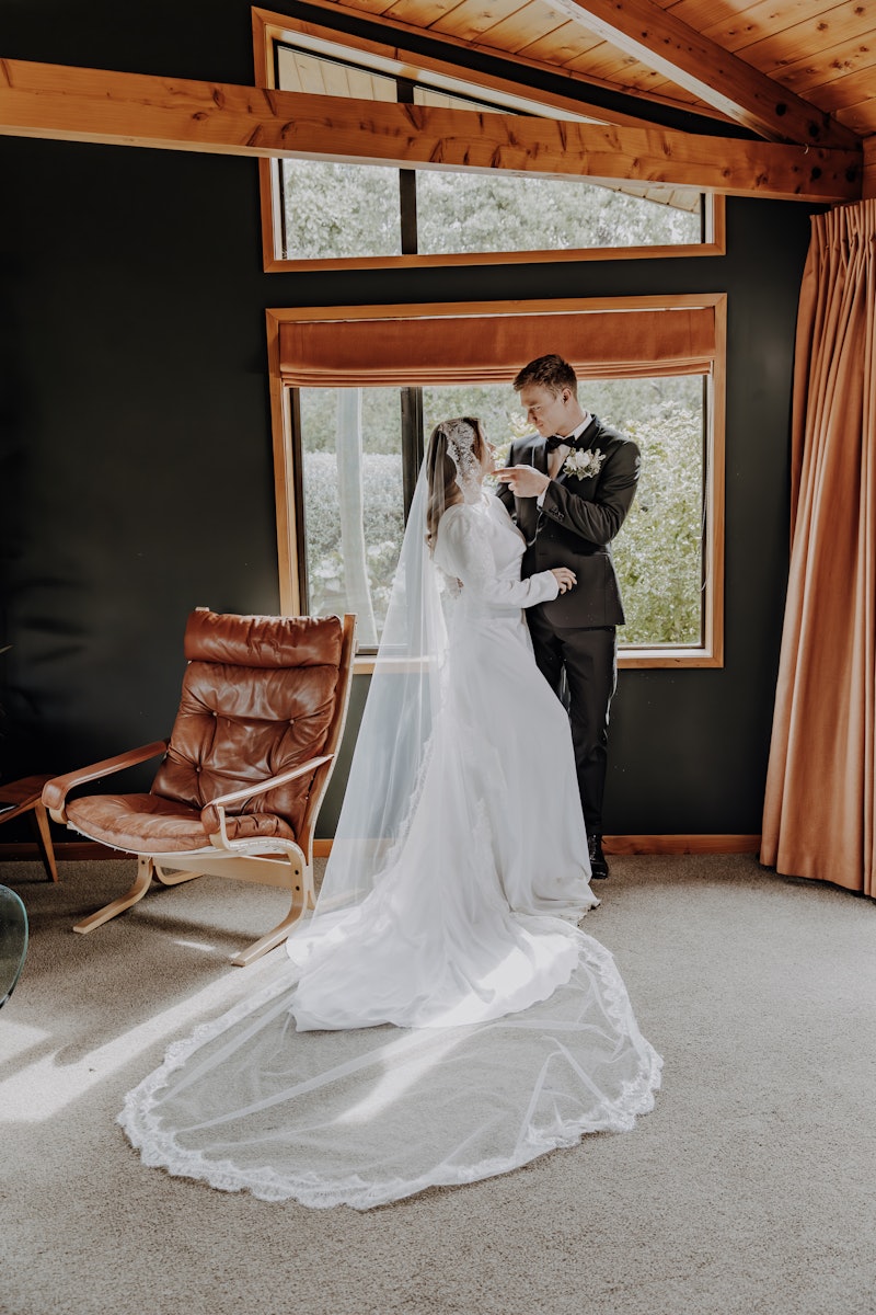 Couple inside looking at each other