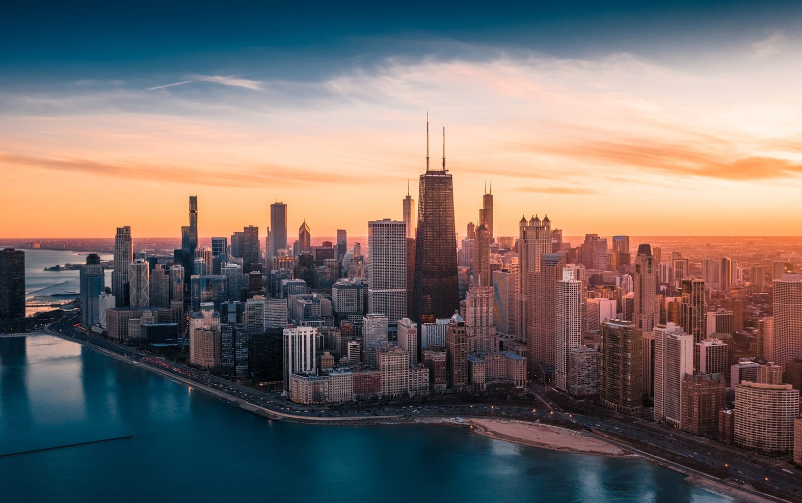 Chicago skyline at sunset