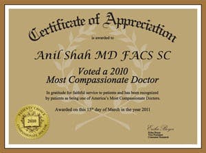 Certificate of Appreciation - Most Compassionate Doctor - Anil Shah, MD
