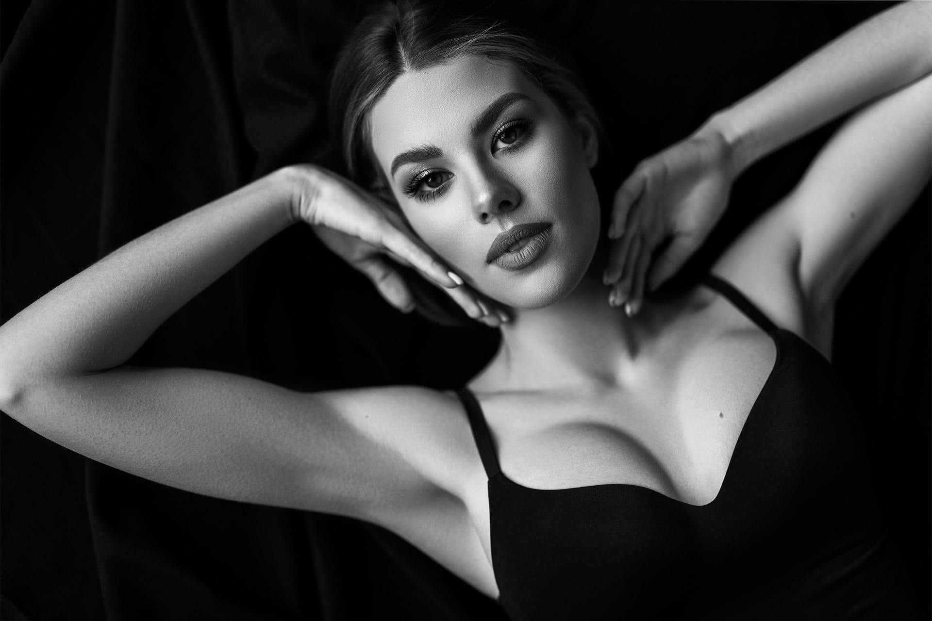 Woman in black top