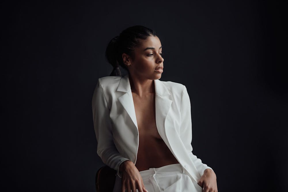 woman in white jacket