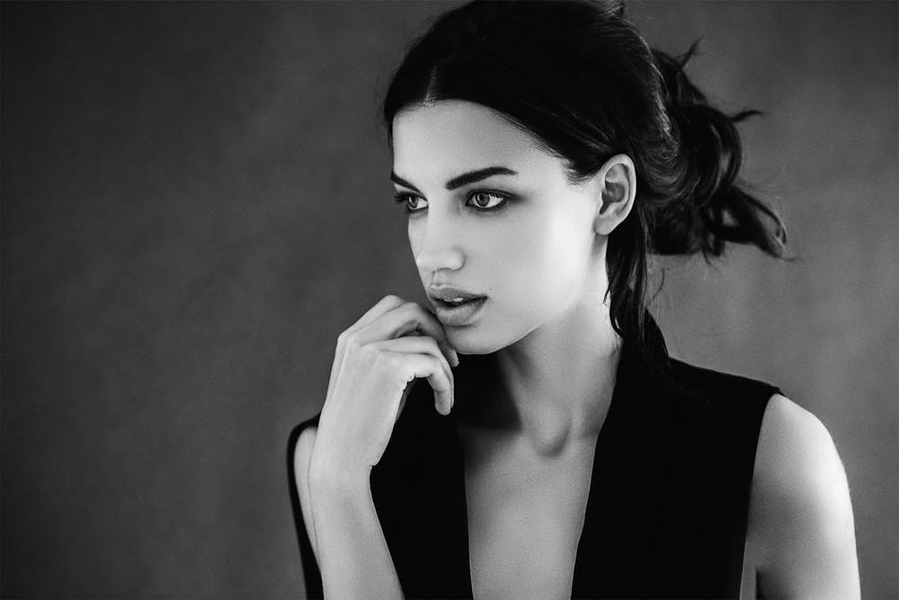 Woman in black top