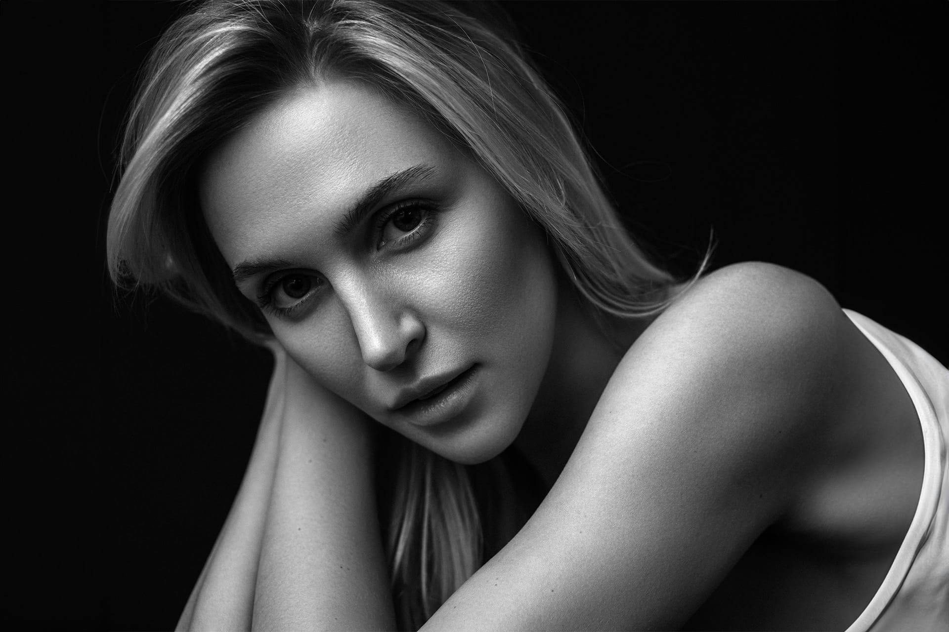 black and white image of a woman