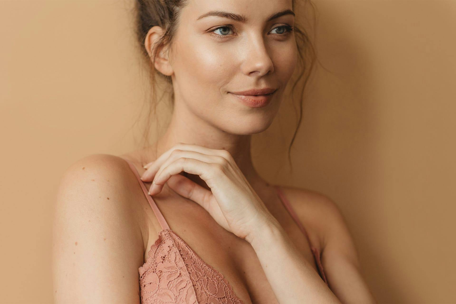 woman in tan bra