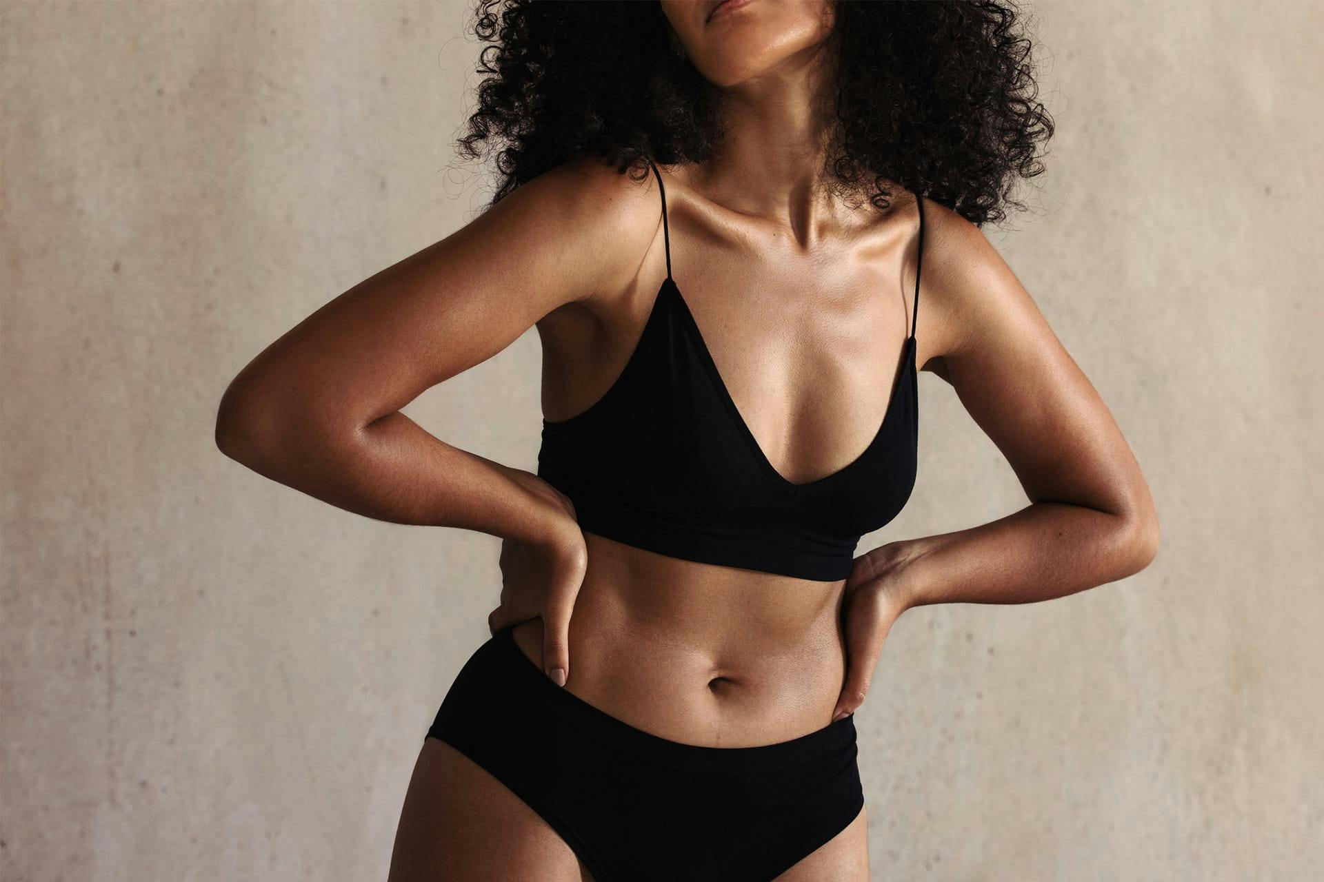Woman in black underwear