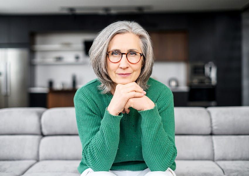 older woman looking at camera