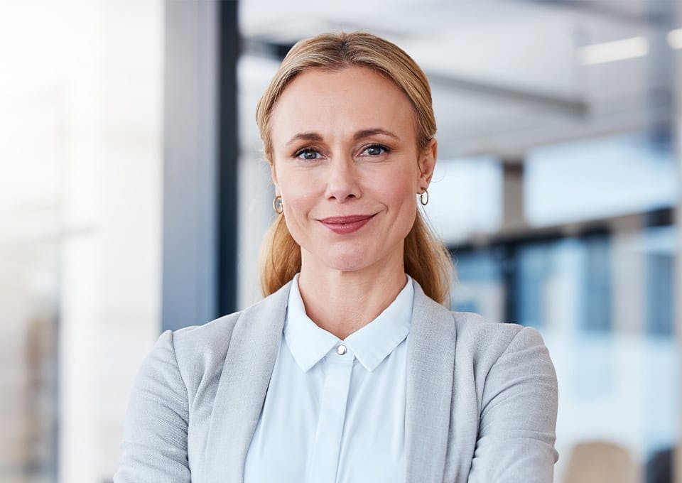a woman smiling