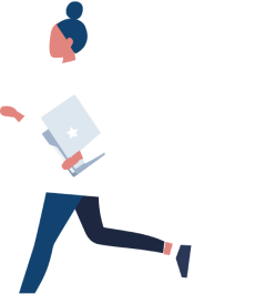 Lady running holding papers