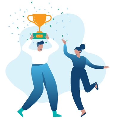 People celebrating with trophy
