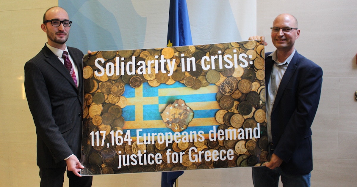 Positive Money Europe delivers petition to Eurogroup demanding return of ECB profits to Greece