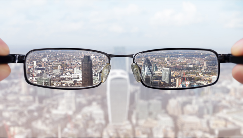 An eyeglass that gives a closure look to a big city