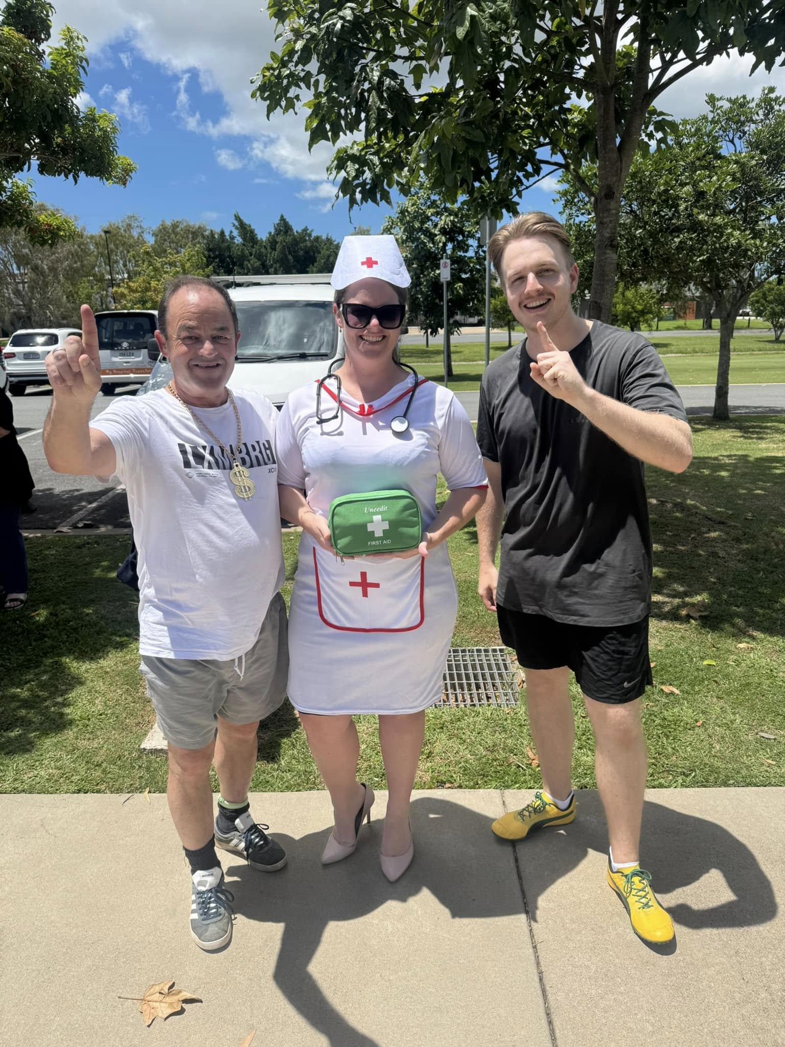 Runners with a nurse ready for the Gardian Mackay's Race of the Nation.