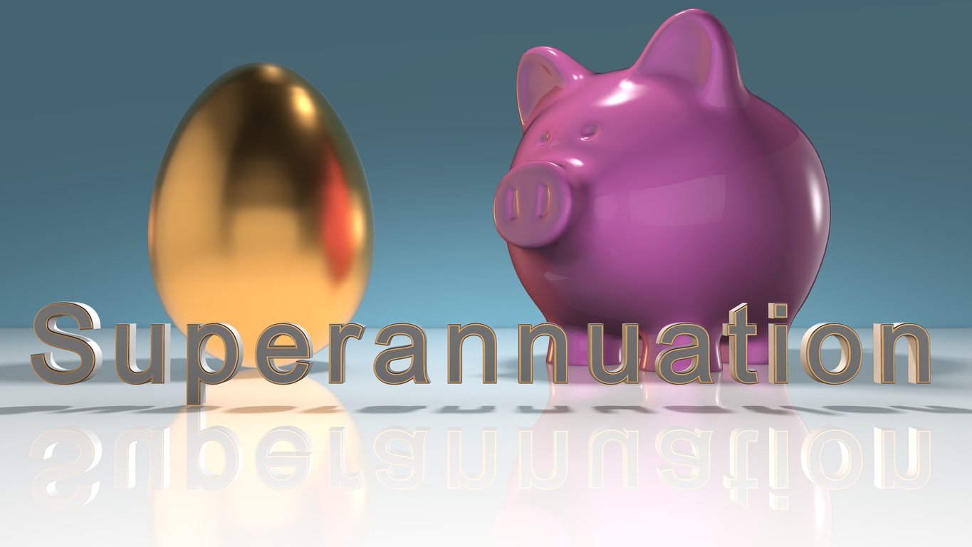 Superannuation written in front of a golden egg and a purple piggy bank.