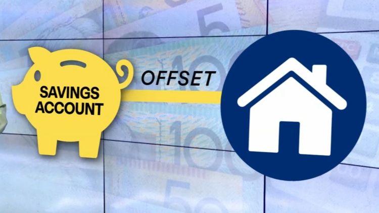Savings account written on a piggy bank and the word offset next to it and a house next to the word offset.