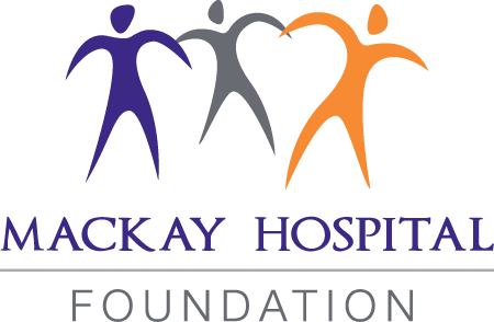 Logo of Mackay Hospital Foundation featuring three stylized human figures in purple, gray, and orange above the text ‘Mackay Hospital Foundation.’ The word ‘Mackay Hospital’ is in uppercase purple letters, and ‘Foundation’ is in grey uppercase letters below a horizontal line.