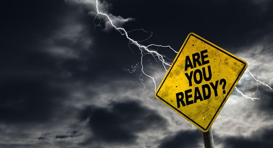 image of a storm/weather event with a street sign questioning are you ready?