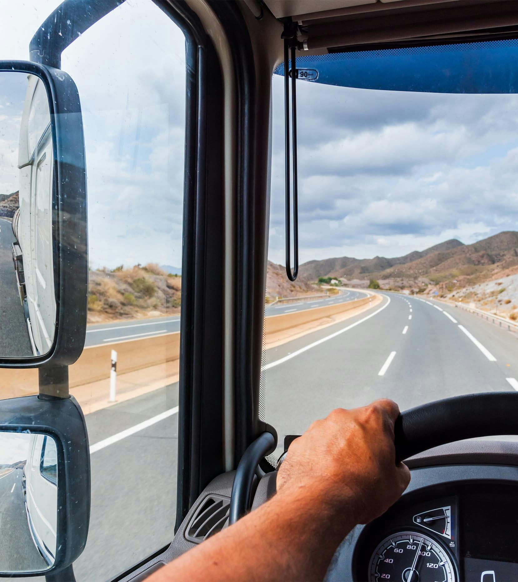 highway road from inside truck cab