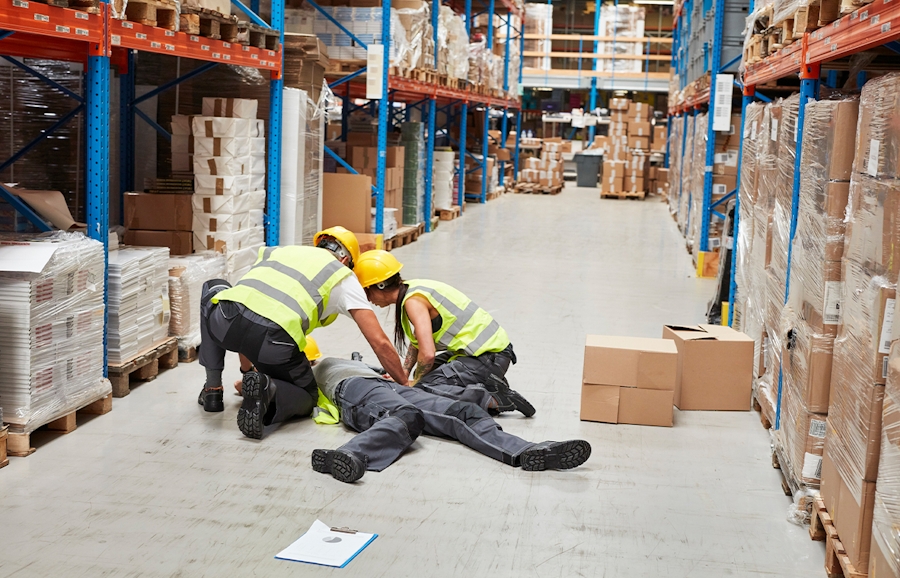 worker attending fallen co-worker