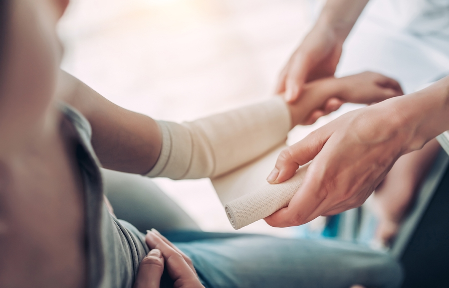 patient having arm wrapped