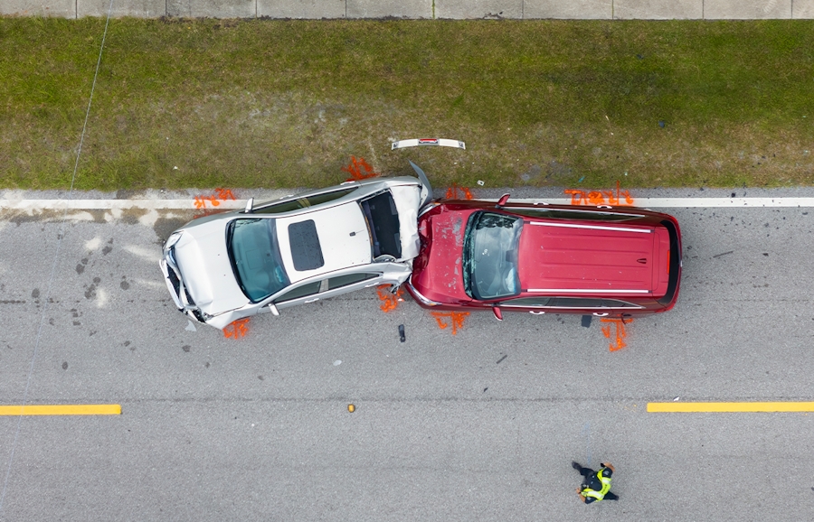 bird's eye view of car accident