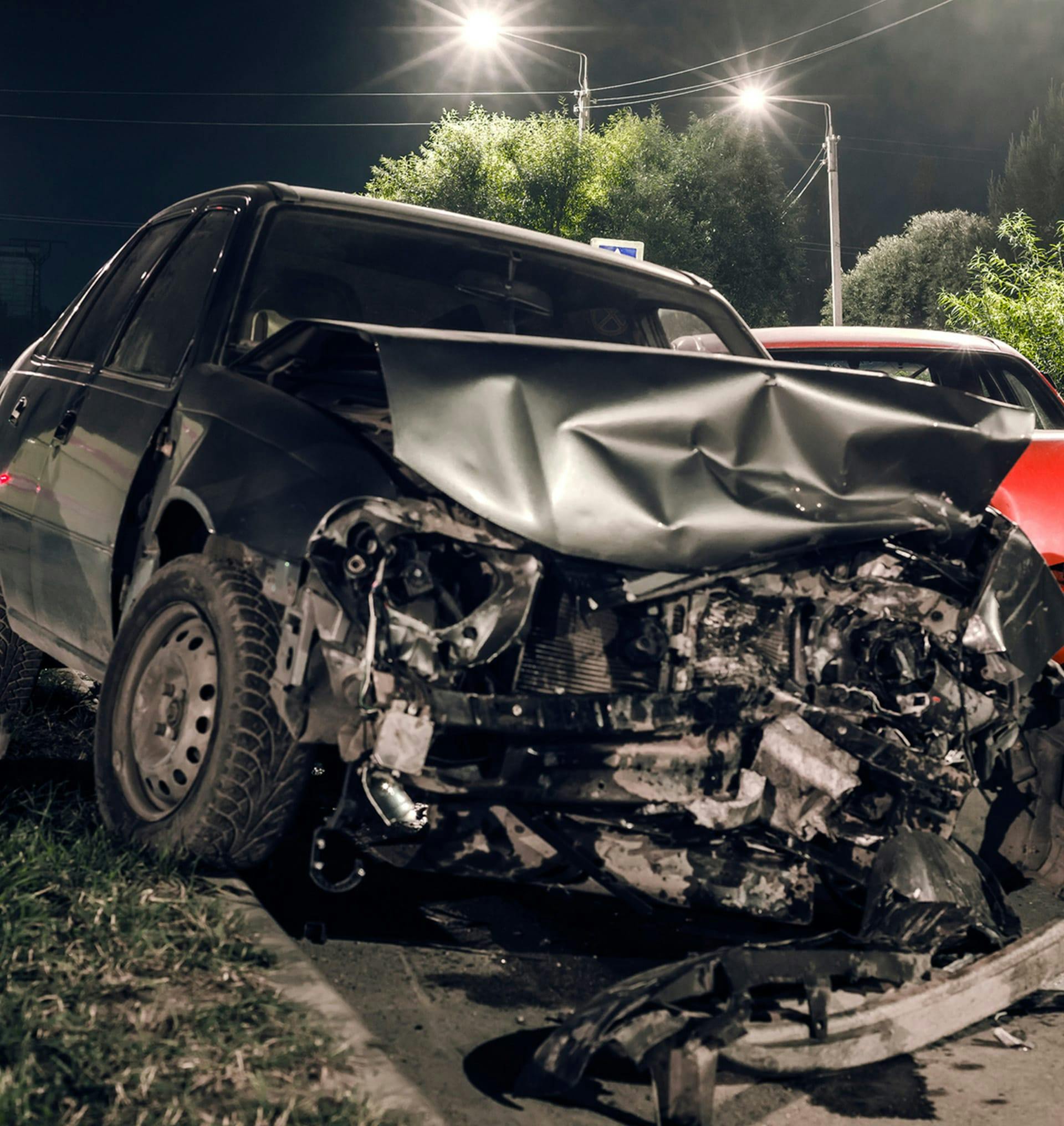 car with smashed front end