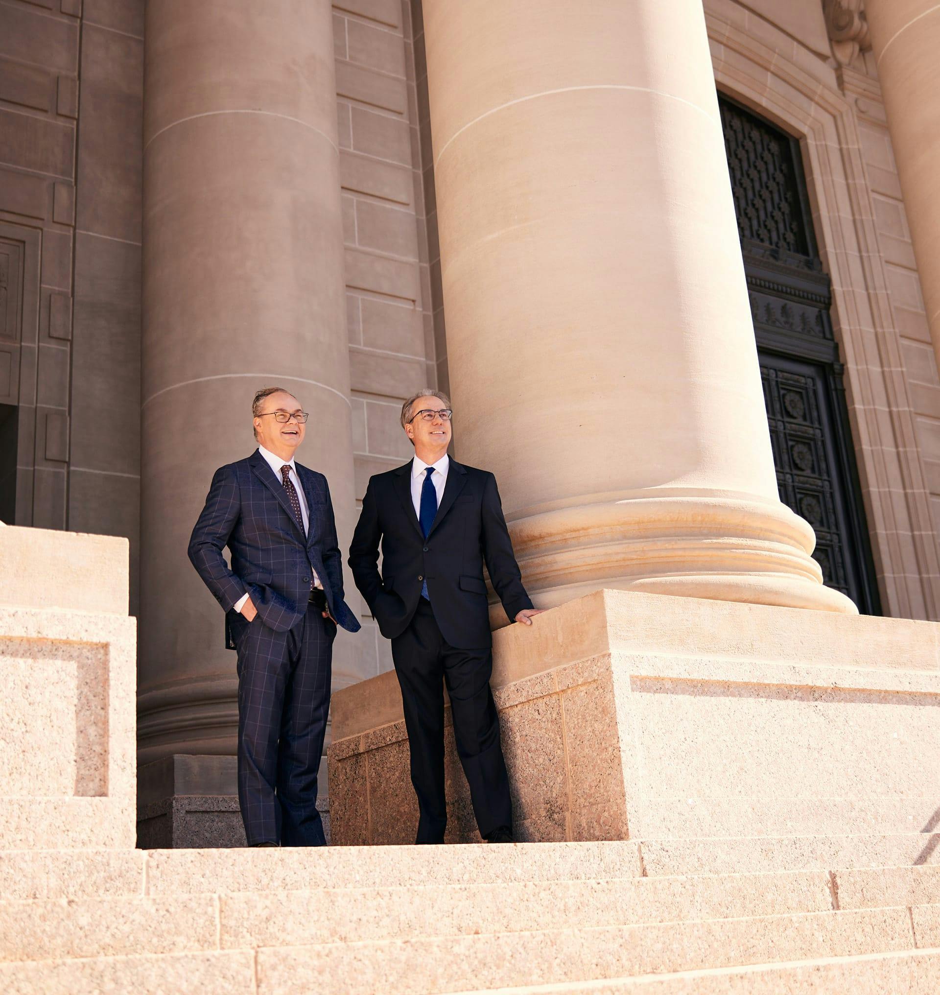 Stipe and Belote standing outside